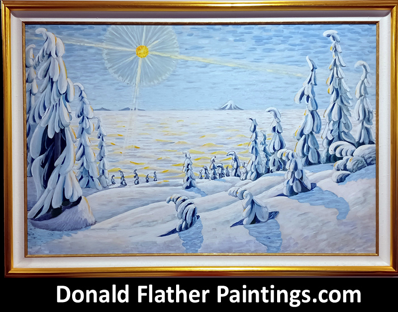 Donald Flather original Canadian oil painting titled 'Snow Scene - MI 68'