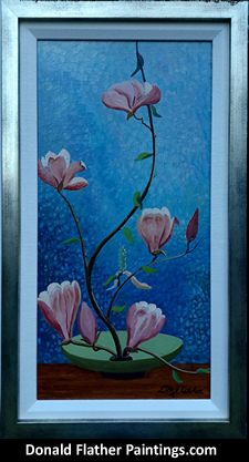 'Magnolia Soulangeana' original oil on board historical Canadian still life painting by FCA Canadian Artist Donlad Flather
