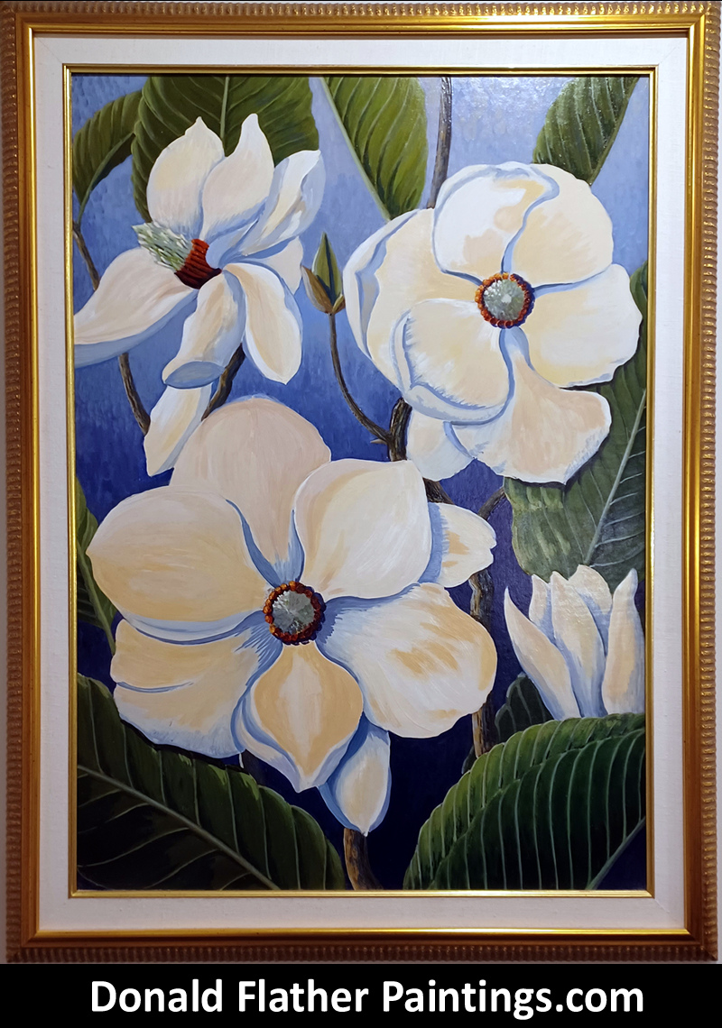 Dr. DM (Donald McIntosh) Flather original Canadian oil floral painting titled PFL83 Dogwoods