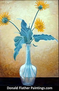 Click here to see Dr. DM (Donald McIntosh) Flather's original oil painting titled 'Balsamorhiza Sagittata' - PFL63 painting's unframed side view