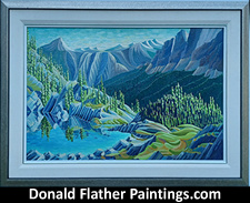 Click here to see Dr. DM Flather's Mountain Pool South of the Three Valley Gap Canadian landscape painting's side frame view