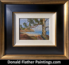 Click here to see Dr. DM Flather's original oil painting titled Seaside Tree framed view