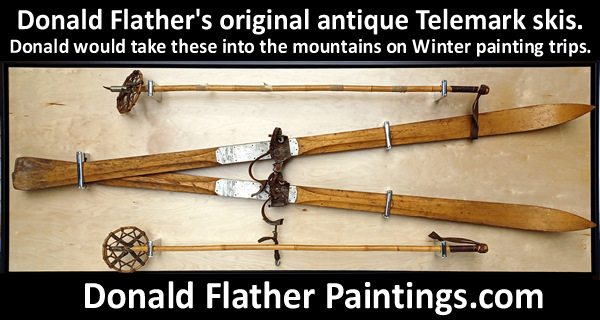 Click for a larger image of Donald's original antique Telemark skis...