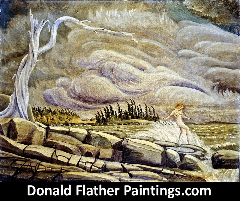 Donald Flather original Canadian oil landscape painting titled 'Eastwind Saltair' Squall on Sharpe Point seascape painting