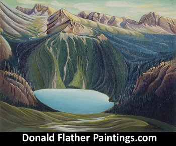 Donald Flather original Canadian oil painting titled Marvel Lake, Alberta